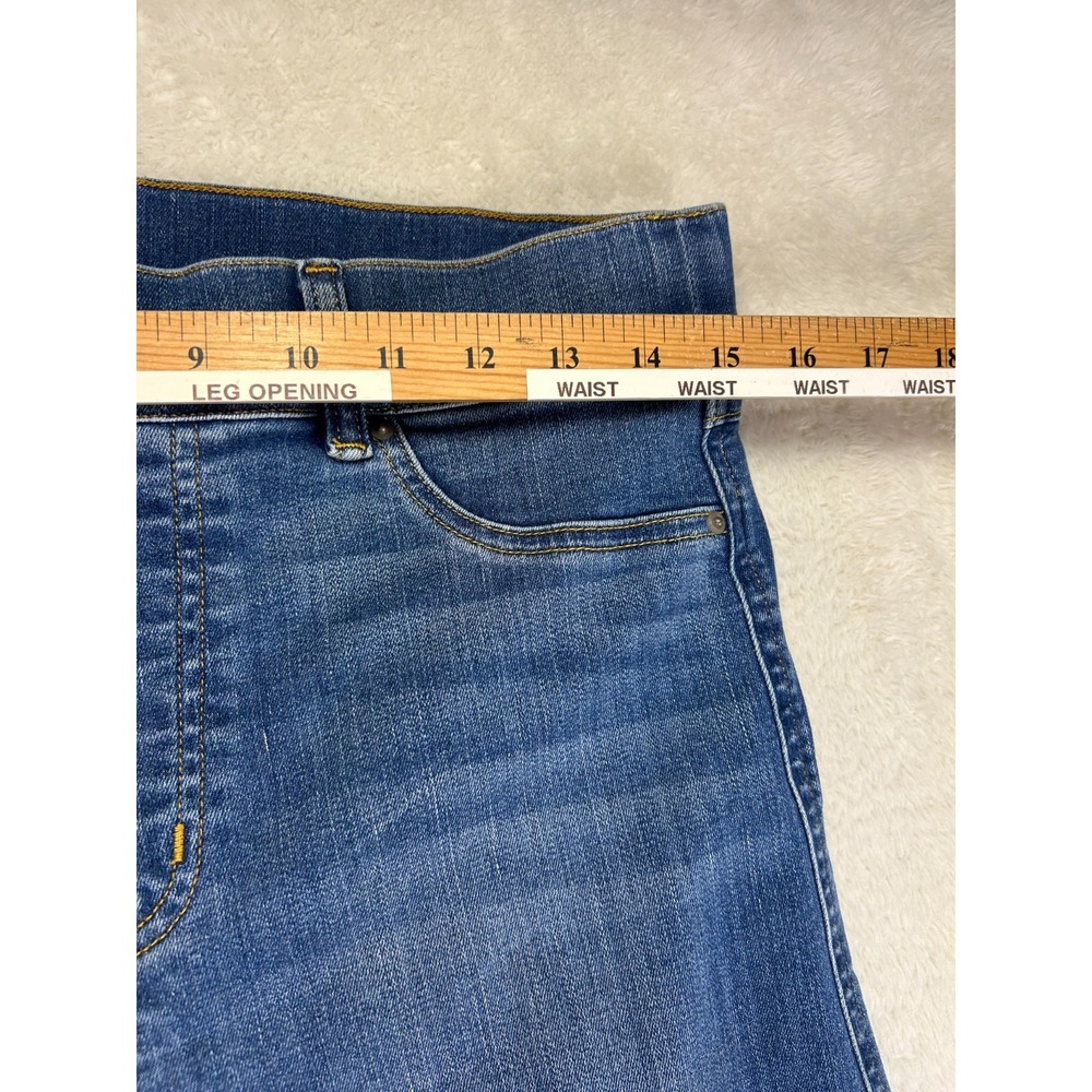 Vintage Spanx Wide Leg Jeans Womens L Indigo Blue Denim Seamed Front Pull On - Picture 9 of 14
